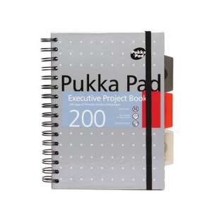 Pukka Pad Executive Project Book, A5, 200 oldal, vonalas, szürke fehér pöttyökkel, spirálkötésű, gumiszalagos záródással, 3 színű füllel, világtérképpel - Pukka