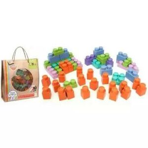 Roo Crew ECO Bausteine Set mit Aufbewahrungsbeutel, 50 Stück - Plastikbausteine