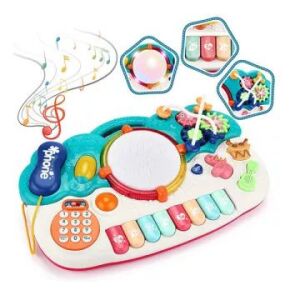 Többfunkciós zongora játék babáknak dobbal, csörgővel és telefonnal - Manyuk Toys