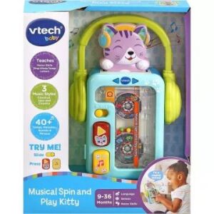 VTech Baby Musical Spin and Play Kitty, interaktivna igračka za bebe od 9-36 mjeseci, razvija motoričke sposobnosti i uči glazbene stilove - VTech