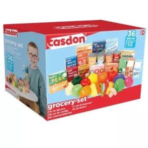 Set de alimente de jucărie Casdon, 36 de piese, în cutie, alimente realiste de jucărie pentru copii - Joacă alimente