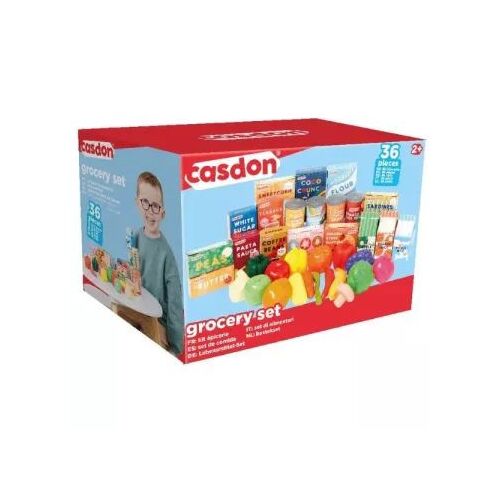 Set de alimente de jucărie Casdon, 36 de piese, în cutie, alimente realiste de jucărie pentru copii