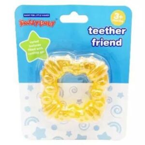 Teddy Baby żółty kwadratowy gryzak przyjaciel z żelem chłodzącym dla ząbkujących niemowląt w opakowaniu - Opieka stomatologiczna dla niemowląt