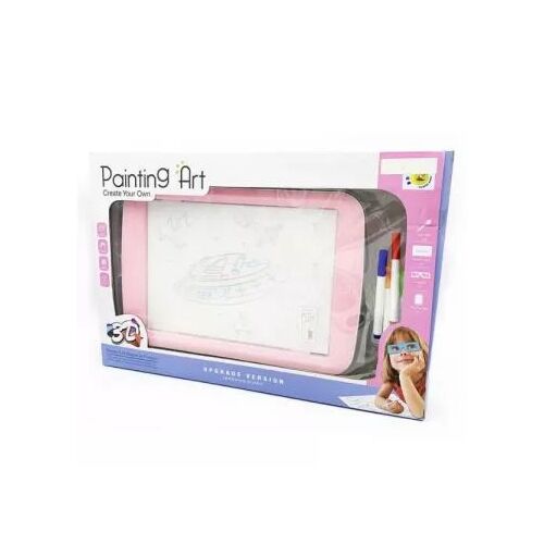 Rózsaszín 3D rajztábla gyerekeknek filctollakkal és szemüveggel