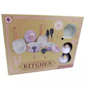 Konyhai edénykészlet, fém – Rózsaszín játék konyhai készlet csomagolása - Manyuk Toys