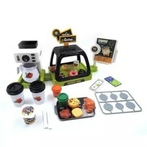 Kávézó játékkészlet - Zöld kávézó játékszett játék kávéfőzővel, süteményekkel és kiegészítőkkel - Manyuk Toys