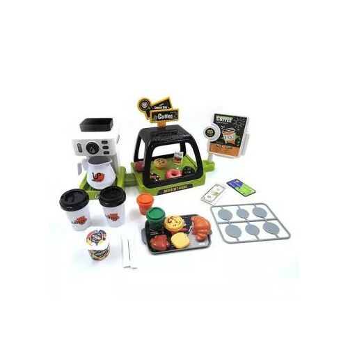 Kávézó játékkészlet - Zöld kávézó játékszett játék kávéfőzővel, süteményekkel és kiegészítőkkel