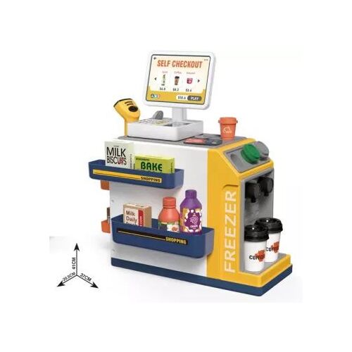 Szupermarket játékszett: játék szupermarket pénztárgép szkennerrel és fagyasztóval