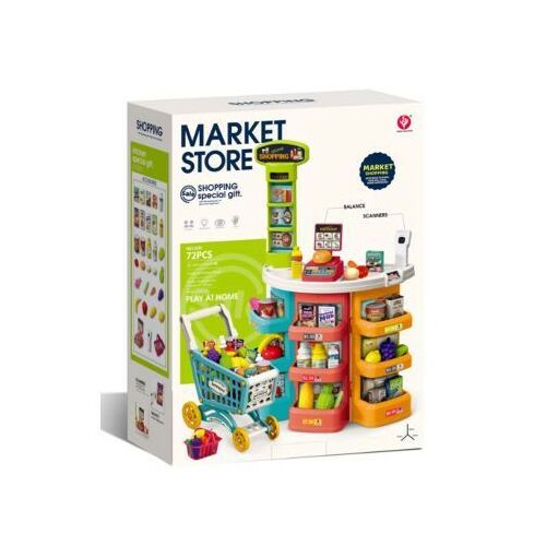 Zestaw zabawek supermarket z wózkiem na kółkach - 76 elementów, 78 cm 122927200