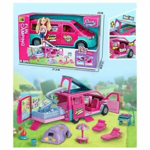 Lucky Star Fun Camping játékszett babával, lakóautóval és kiegészítőkkel - Manyuk Toys