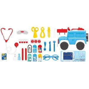 Zestaw samochodzików medycznych Orvosi - 26 elementów, zabawkowy samochód medyczny z akcesoriami - Manyuk Toys