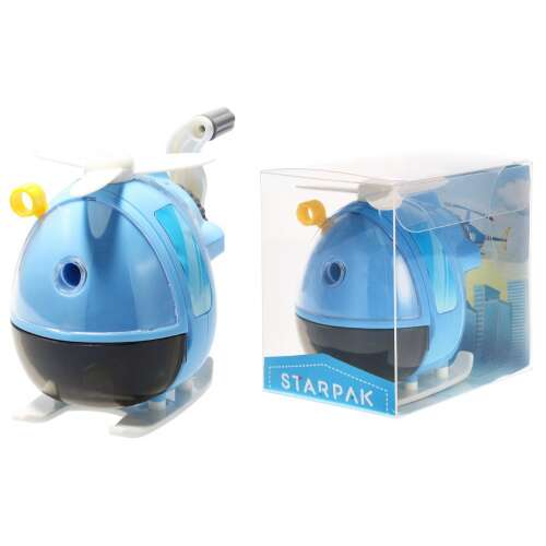 Starpak helicopter pencil sharpener, blue, with hand crank