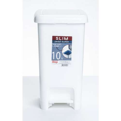 Fehér 10 literes pedálos, keskeny szemetes