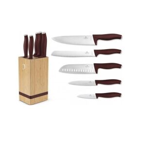 Set de cuțite din oțel inoxidabil Berlinger Haus Leonardo Collection 6 piese cu suport din bambus pentru cuțite, mânere roșii - Cuțite de bucătărie