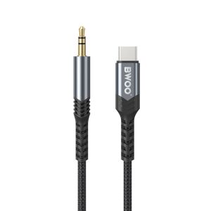 Audio kábel, aux kábel, Type-C - jack 3,5mm, szövet bevonat, fekete, Bwoo AUX066 114533096 - Bwoo