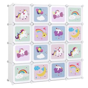 Dulap de depozitare modular SONGMICS alb cu design unicorn, 123 x 31 x 123 cm - Rafturi de depozitare și organizatori pentru jucarii