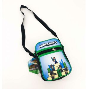 Geantă de umăr Minecraft pentru copii, cu Steve luptând cu zombi. Material rezistent din poliester, cu curea reglabilă. - Accesorii pentru îmbrăcăminte
