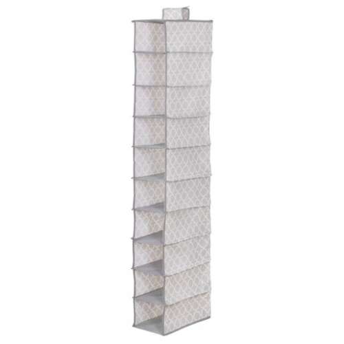 Springos 10-shelf hanging organizer with Moroccan clover pattern, grey and white