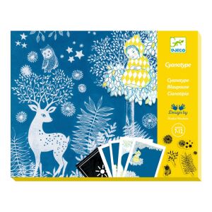 Djeco Cyanotype Atelierul de Artă Lună - Set de artă cyanotype pentru copii, creează propriile tale amprente cyanotype cu acest set de artă creativ - Djeco Jocuri si jucarii creative