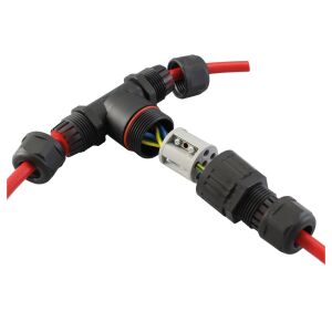 Złącze rozdzielcze Commel Cable T 1-2.5MM2 maks. 5-żyłowy kabel IP68 wodoodporny 114542125 - Podłączony do