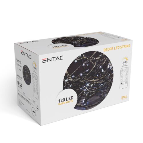 Entac 120 LED Luminițe Albe Calde cu Telecomandă, IP44, 9m