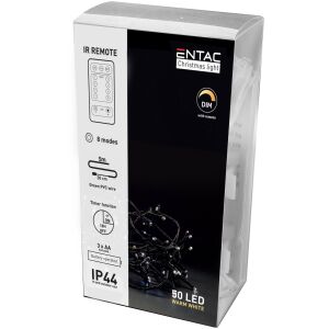 Ghirlandă luminoasă de Crăciun Entac, 50 LED alb cald, 5 m lungime, impermeabilă IP44, cu telecomandă IR, 8 moduri, funcție timer, alimentată cu baterii - Entac Ghirlande luminoase