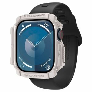 Spigen Rugged Armor Apple Watch 10 46mm Bézs Tok Fekete Szíjjal - Spigen