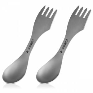 2x Navaris spork din titan 3 in 1 set de tacâmuri de camping, lingură, furculiță, cuțit - Tacâmuri