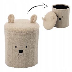 Skladacia taburetka na ukladanie v tvare medveďa vo svetlobéžovej farbe, veko otvorené - Odkladacie lavice a sedačky