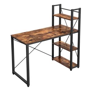 Birou pentru calculator Mufart cu 3 rafturi, maro rustic, cadru negru, 120x60x120 cm - Birouri pentru calculator.