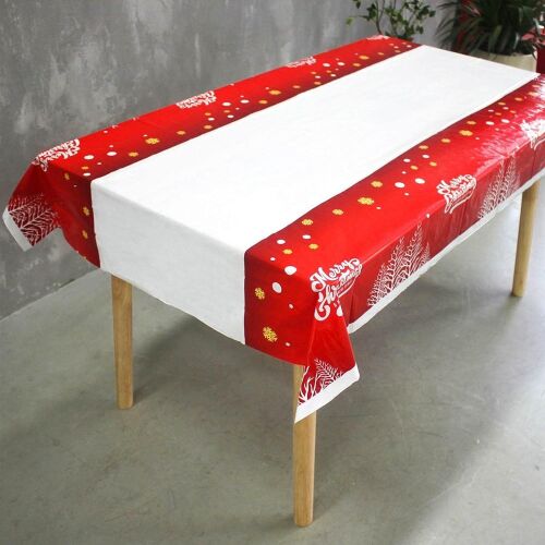 Feță de masă dreptunghiulară Flippy, PVC, imprimeu Merry Christmas, 180 x 108 cm, albă