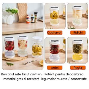 Collage mit Zuxu Flippy Essiggurken-Glas mit verschiedenen Essiggurken - Aufbewahrungsboxen für Lebensmittel