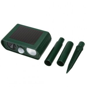 Napelemes állatriasztó és rágcsáló riasztó készülék, zöld, napelemmel, mozgásérzékelővel és földbe szúrható rúddal - Kártevőriasztó