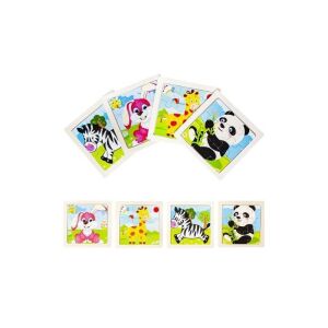 4 darabos fa állat kirakós készlet gyerekeknek, zebrával, pandával, zsiráffal és nyuszival - Baba puzzle