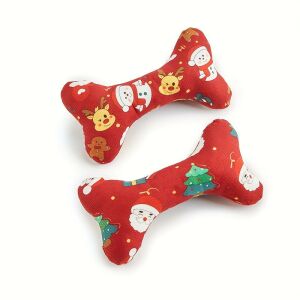 Weihnachtliches Knochenförmiges Hundespielzeug, quietschendes, Plüsch, rot, verschiedene Designs - Viehzucht
