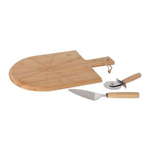 Set de servire a pizzei cu tăbliță de tăiat, tăietor de pizza și spatulă pentru pizza, bambus și oțel inoxidabil, Excellent Houseware - Tocatoare de bucătărie