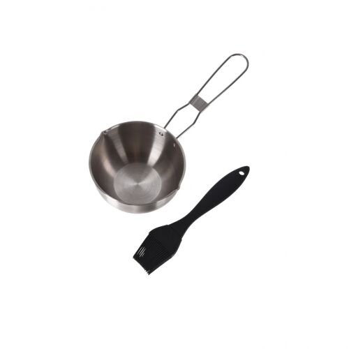 Vaggan csészealj és ecsetkészlet, fém/szilikon, 11.5x6.3 cm, fekete/ezüst