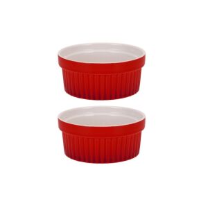 Set mit 2 Auflaufförmchen von Excellent Houseware, Porzellan, 9x5 cm, rot/weiß 114550060 - Schalen