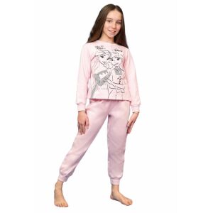 Rózsaszín Frozen pizsama lányoknak, Elsával és Annával, hosszú ujjú, kényelmes és puha az alváshoz - Baba & Gyerek divat