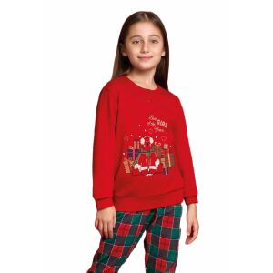 Piros karácsonyi pizsama lányoknak, aranyos medvével ajándékokkal és a 'Best Girl of the Year' felirattal, 5-6 éves méretben - Baba & Gyerek divat