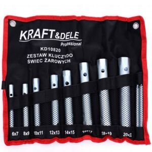 Комплект ключове за подгряващи свещи Kraft&Dele KD10820, размери от 6x7 до 20x22, отворен изглед на калъфа - Ключ за щепсел