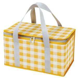 Žltá a biela kockovaná termotaška so sivými rukoväťami - Preprava jedla a nápojov