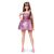 Barbie Signature Barbie Looks Model 24 baba, rózsaszín csillogó ruhában és rózsaszín sarkú cipőben, fehér háttér előtt áll