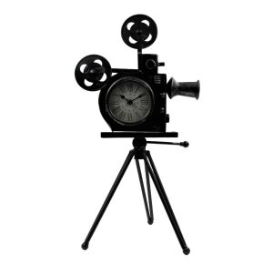 Metaliczny zegarek w stylu retro z aparatem na statywie 114553816