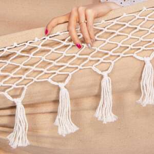 Függőágy rojtokkal és párnákkal, 200x150 cm-es, bézs