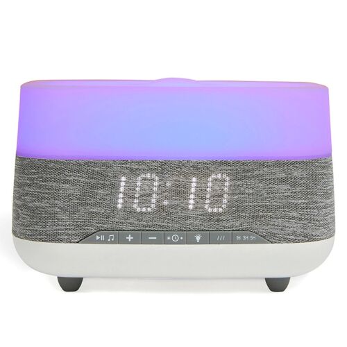 Aromaterápiás Diffúzor illóolajokhoz, Ultrahangos, Bluetooth 5.0 zene, 7 színű LED fények, óra, ébresztőóra, Fehér