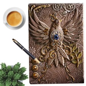 Phoenix Journal agendă din piele A5 cu cristale, pagini vintage, liniate, lucrate manual, 200 pagini, roz - Jurnale