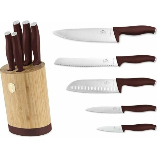Berlinger Haus Leonardo Collection 6-piece stainless steel knife set with bamboo knife stand