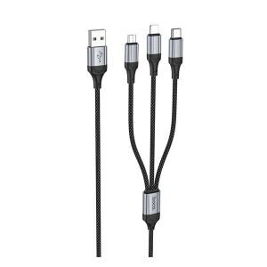 HOCO X102 adatkábel 3in1 (USB - lightning/microUSB/Type-C, 2.4A, 100cm, cipőfűző) FEKETE 114641424 - USB kábel