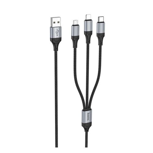 HOCO X102 adatkábel 3in1 (USB - lightning/microUSB/Type-C, 2.4A, 100cm, cipőfűző) FEKETE 114641424